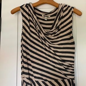 BORDEAUX STRIPPED COWL NECKLINE SLEEVELESS DRESS